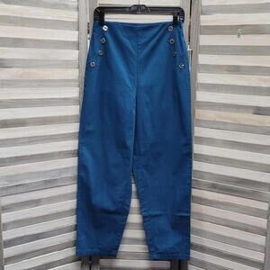 Teal High-Waisted Trousers with Button Detail | House of Aama | Small